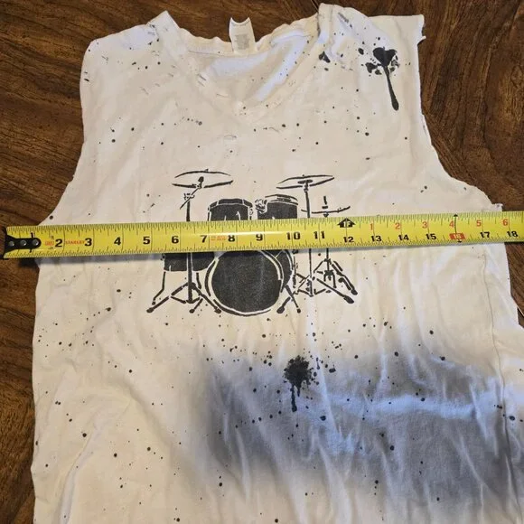 Custom Highly Distressed DIY/BOHO Drumset Punk Rock Cutoff Shirt Size M Cotton - Picture 5 of 9